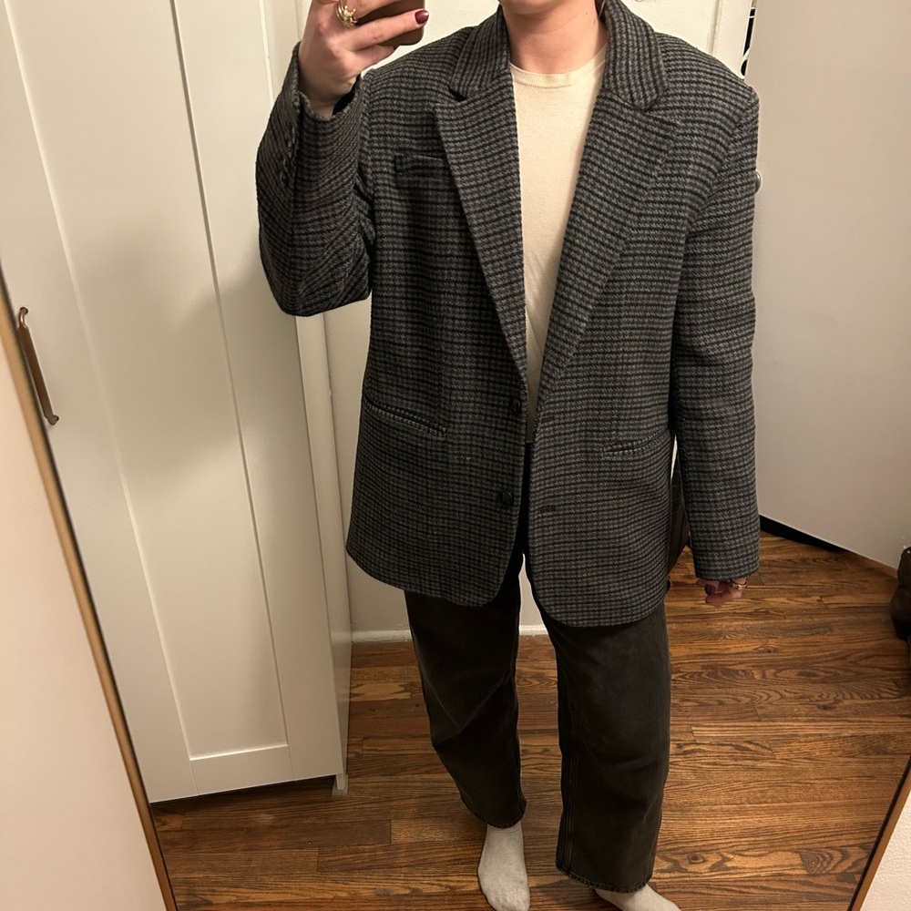 MANGO Navy / Black Houndstooth Blazer